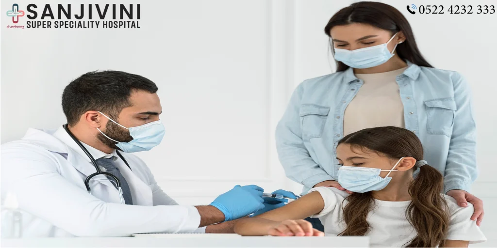 Doctor explaining child food allergy diagnosis and test results to parents