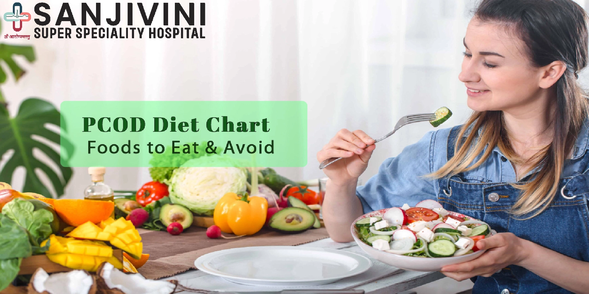 Woman following PCOD diet plan with healthy salad bowl.