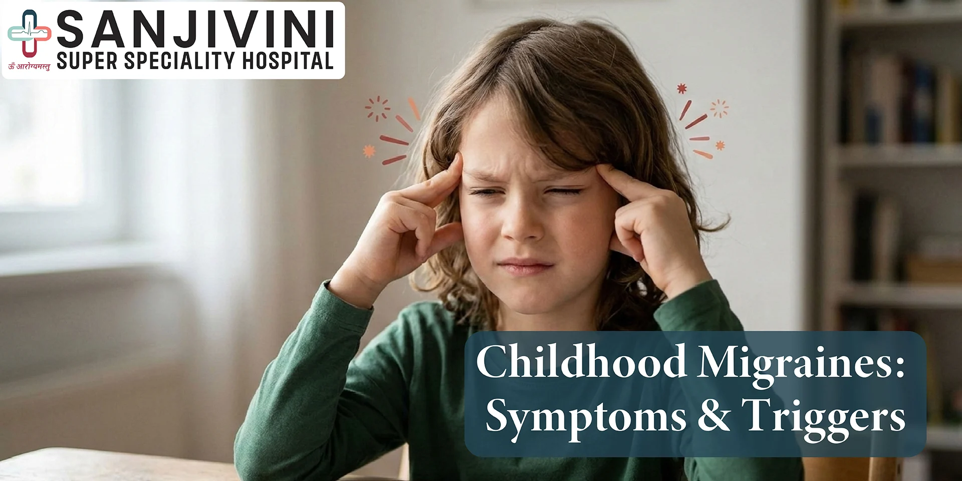 Child holding head with migraine pain representing childhood migraines symptoms
