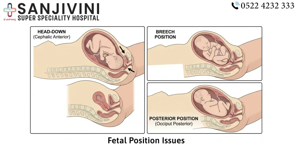 Fetal position affecting normal delivery and labour progression