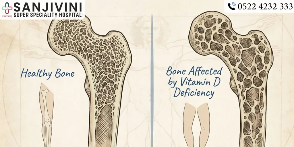 Rickets in children caused by prolonged Vitamin D deficiency in kids