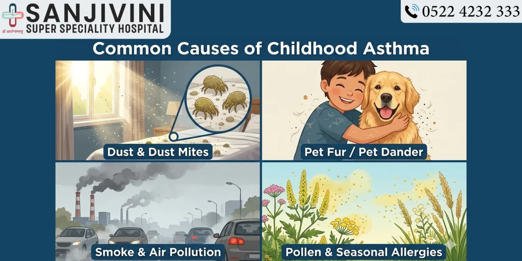 Common causes and triggers of childhood asthma including dust and allergens